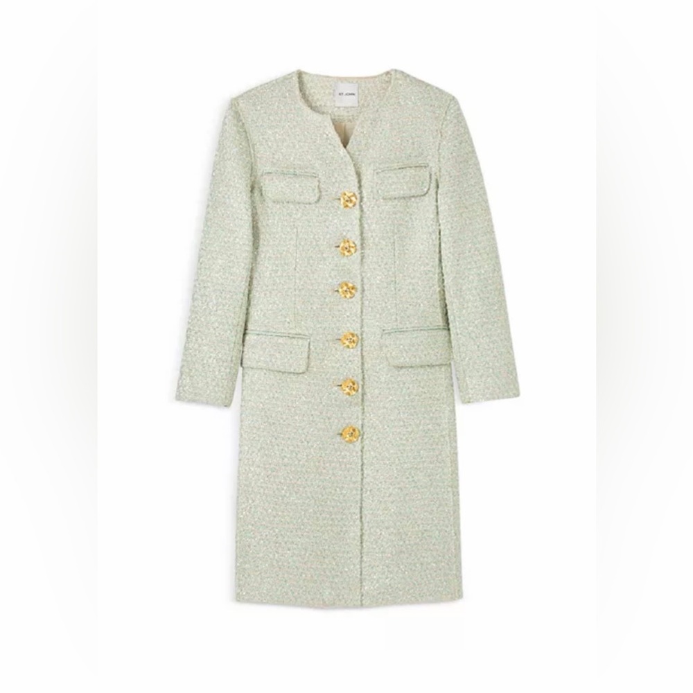 St. John 0 Sequin Tweed Knit Jacket Gold Buttons